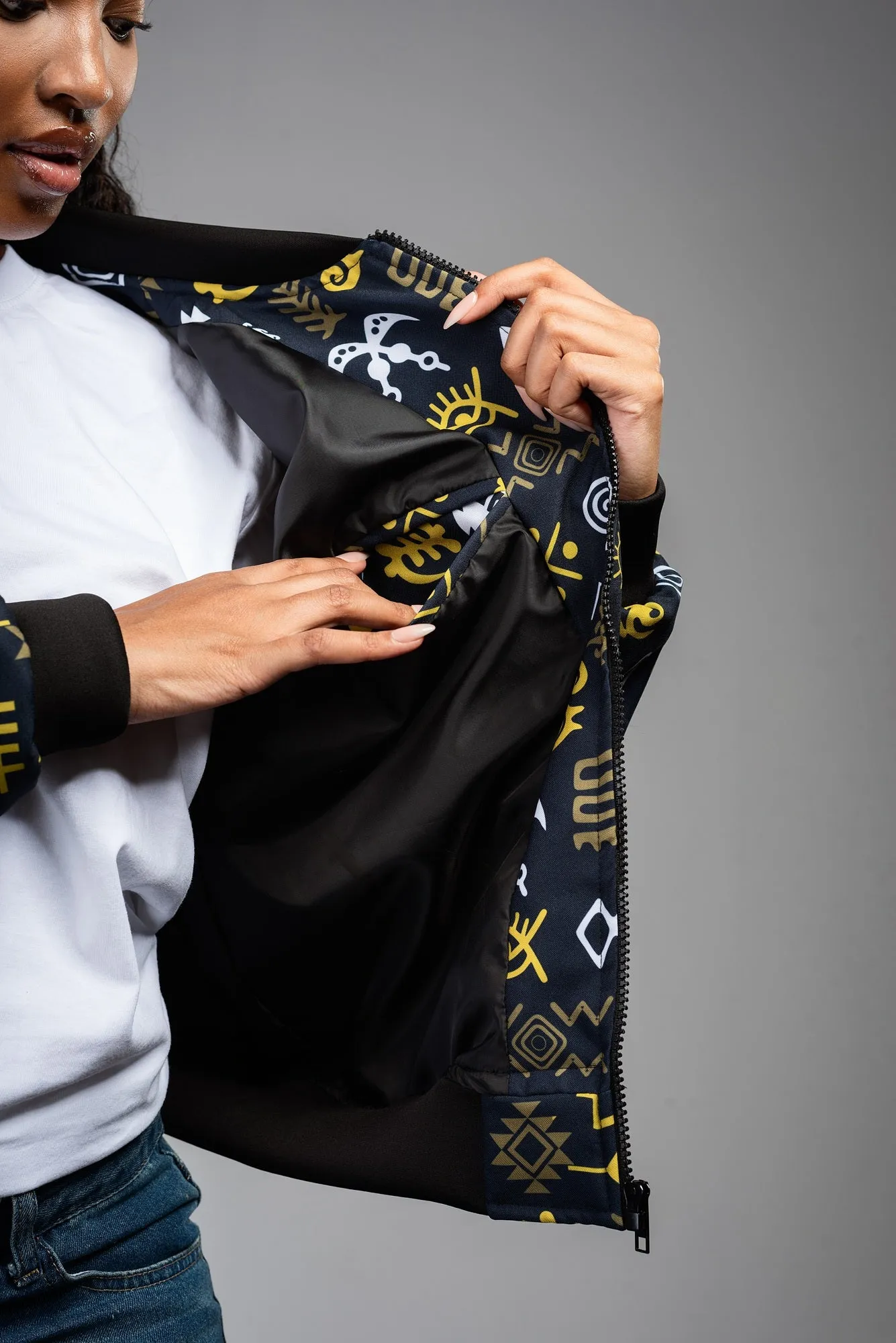 Ladies - Adinkra Summer Bomber Jacket (OLG)