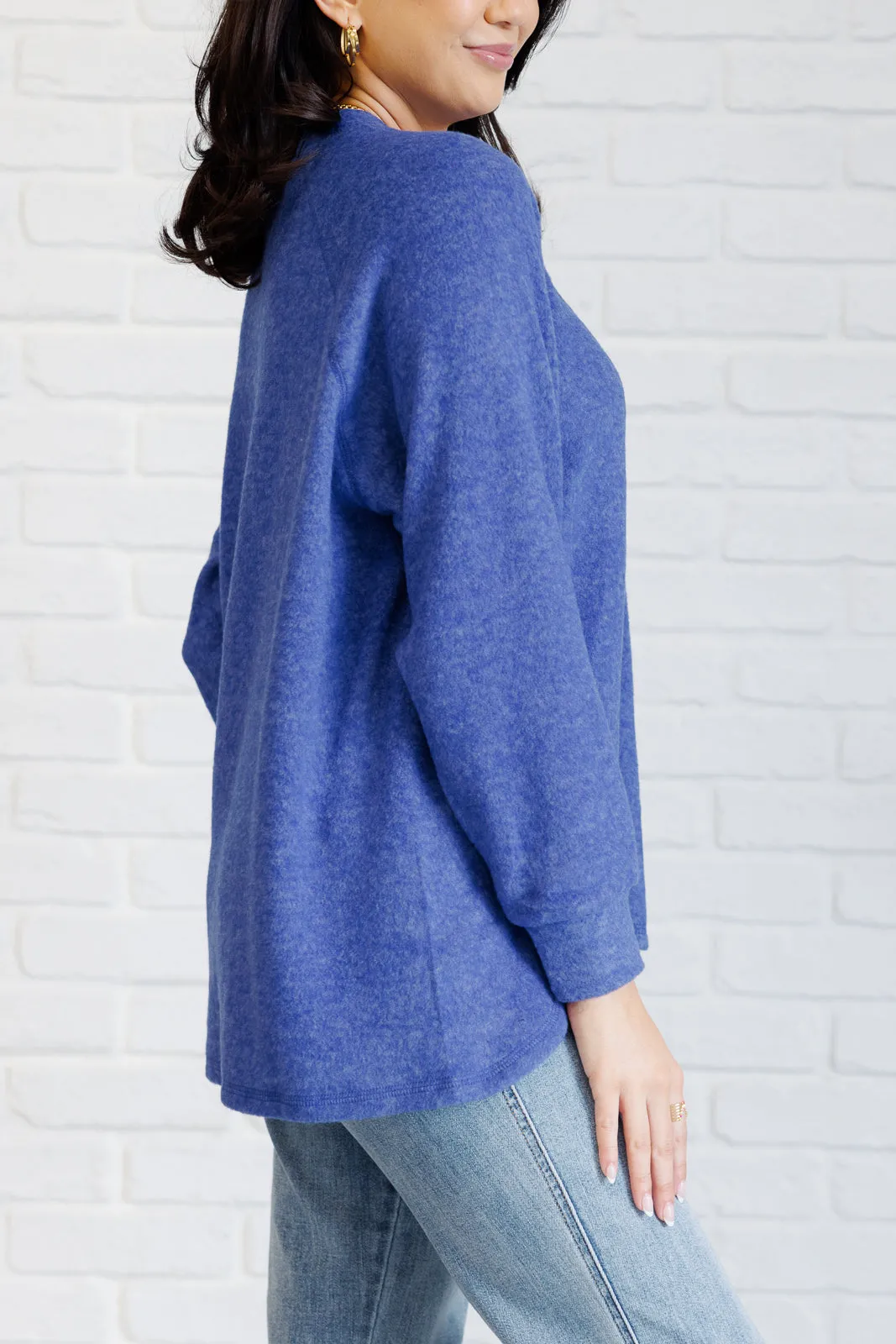ONLINE EXCLUSIVE Keeping it Real Brushed Melange Hacci Long Sleeve Tee in Bright Blue