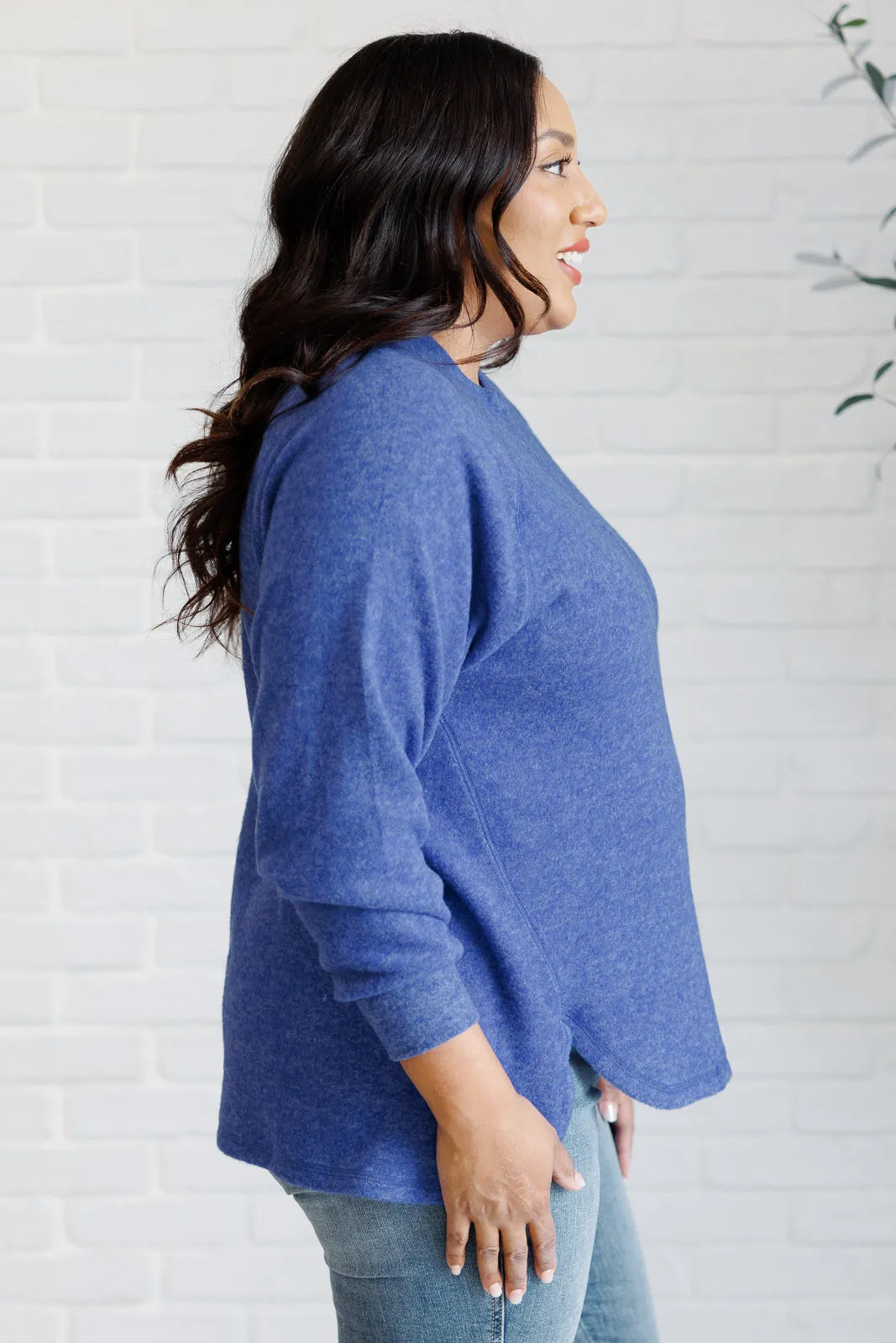 ONLINE EXCLUSIVE Keeping it Real Brushed Melange Hacci Long Sleeve Tee in Bright Blue
