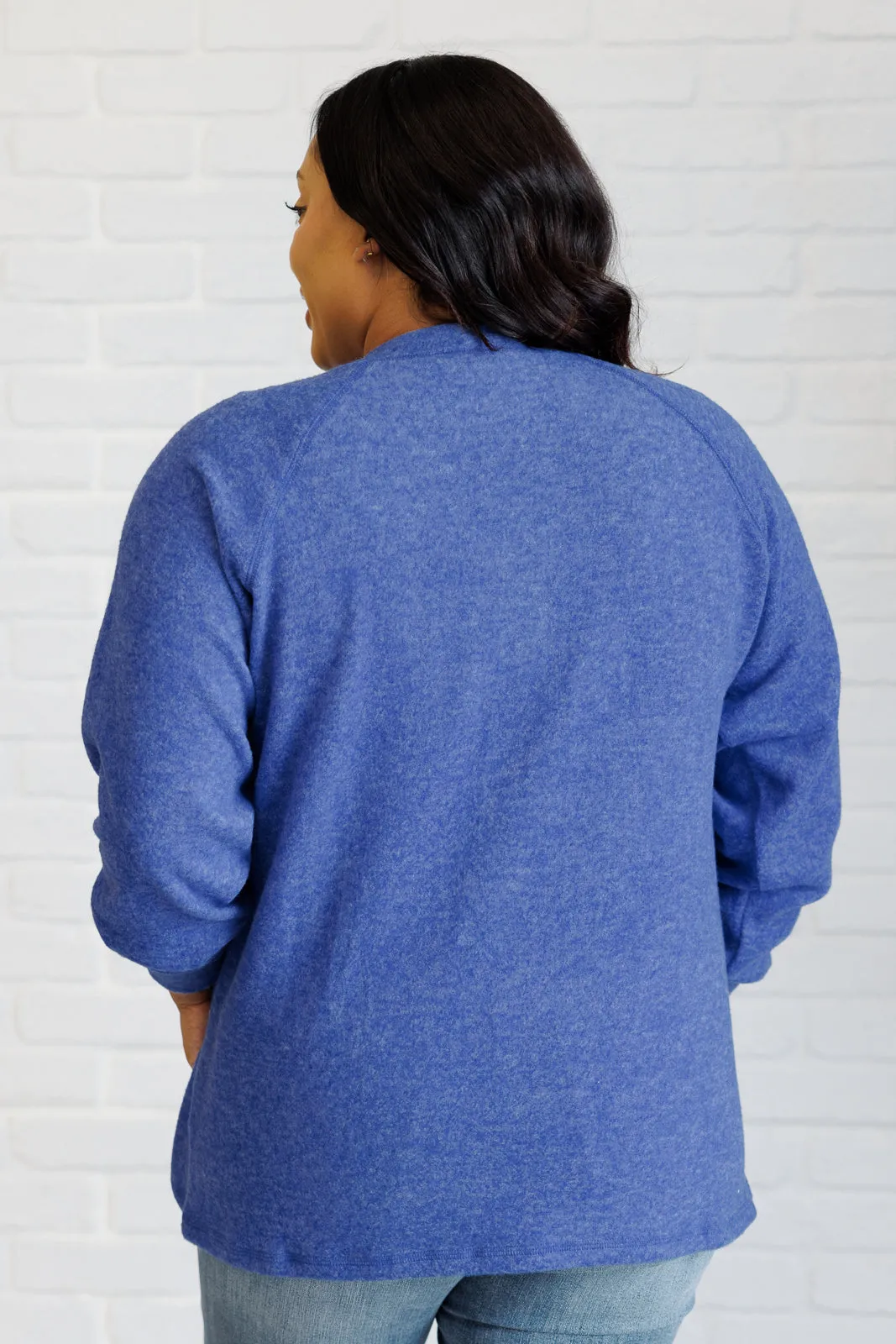 ONLINE EXCLUSIVE Keeping it Real Brushed Melange Hacci Long Sleeve Tee in Bright Blue