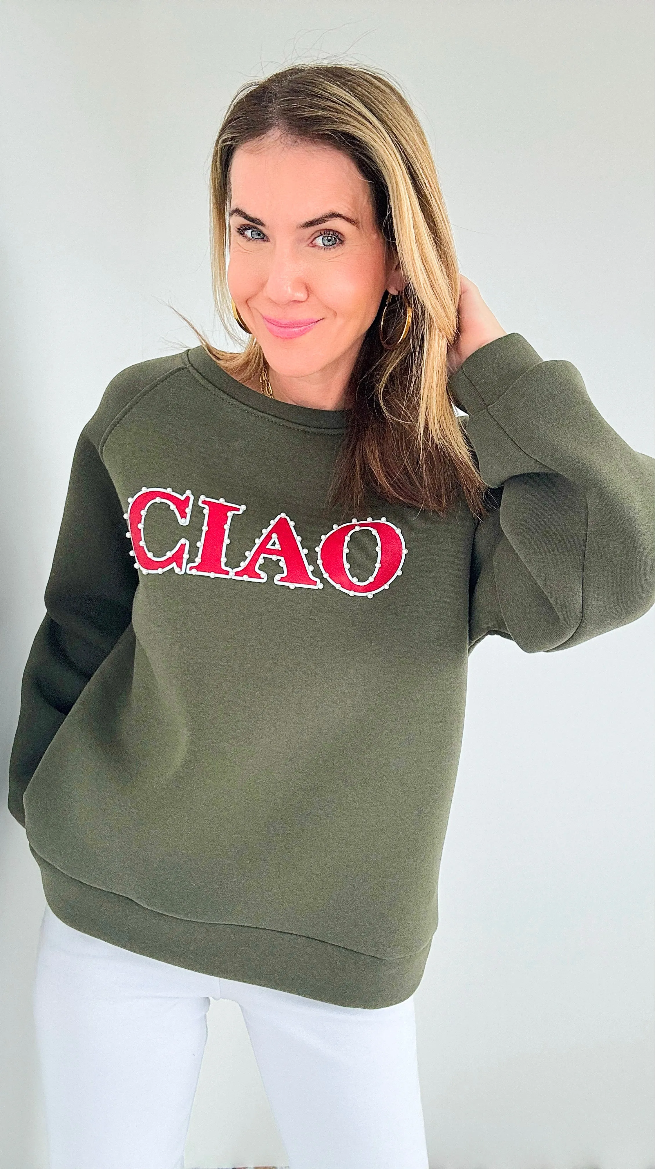 Pearl Greeting Italian Sweatshirt- Olive