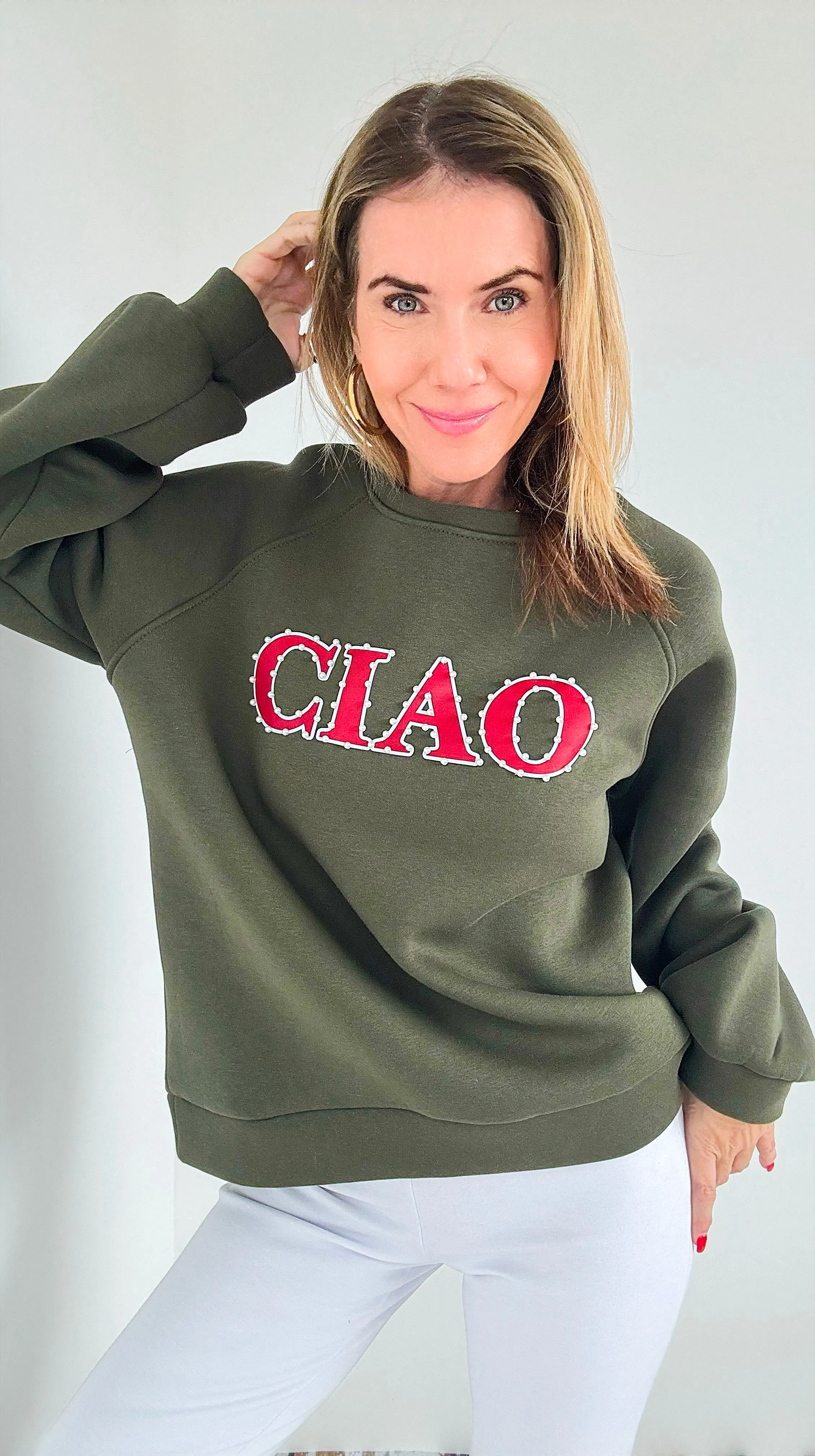Pearl Greeting Italian Sweatshirt- Olive