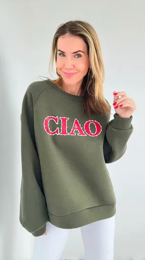 Pearl Greeting Italian Sweatshirt- Olive