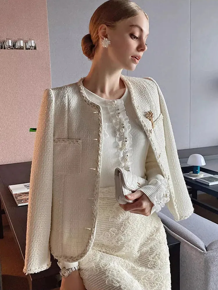 Retro Designers Elegant Pearl Beaded Quality Black Knitted Cardigan Sweater Tops Short Length C-123