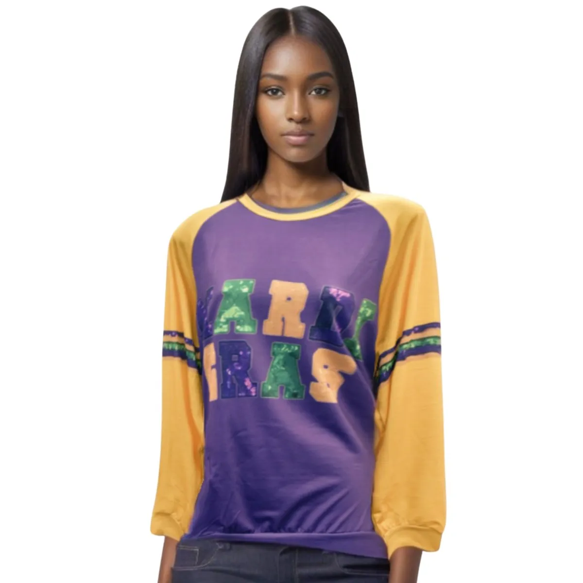 Retro Mardi Gras Print Purple Long Sleeve Shirt