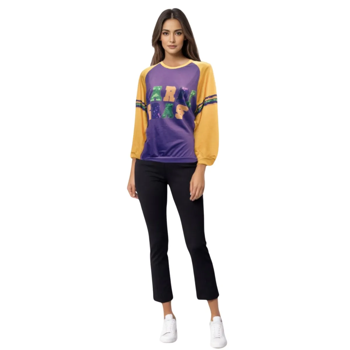 Retro Mardi Gras Print Purple Long Sleeve Shirt
