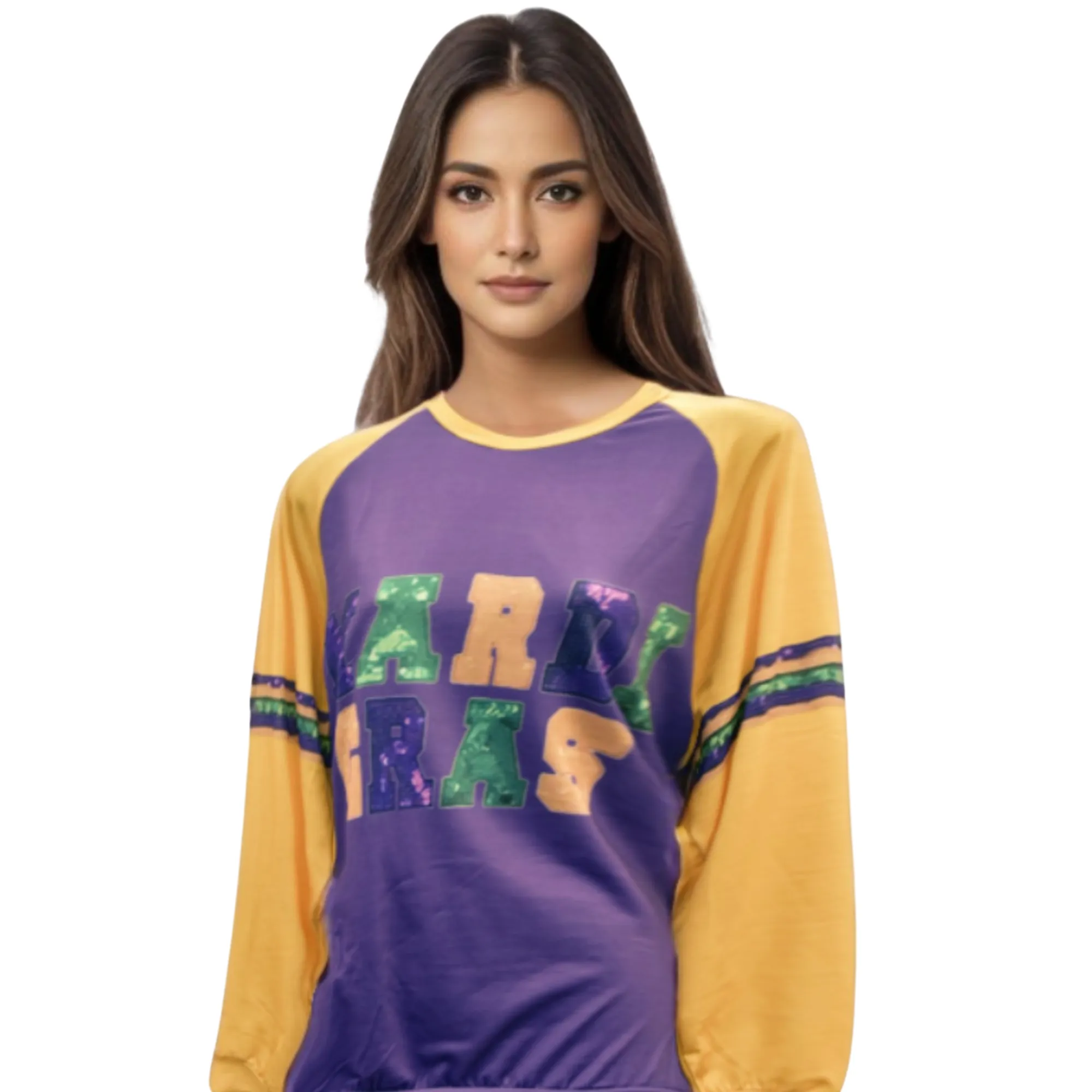 Retro Mardi Gras Print Purple Long Sleeve Shirt