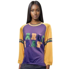 Retro Mardi Gras Print Purple Long Sleeve Shirt