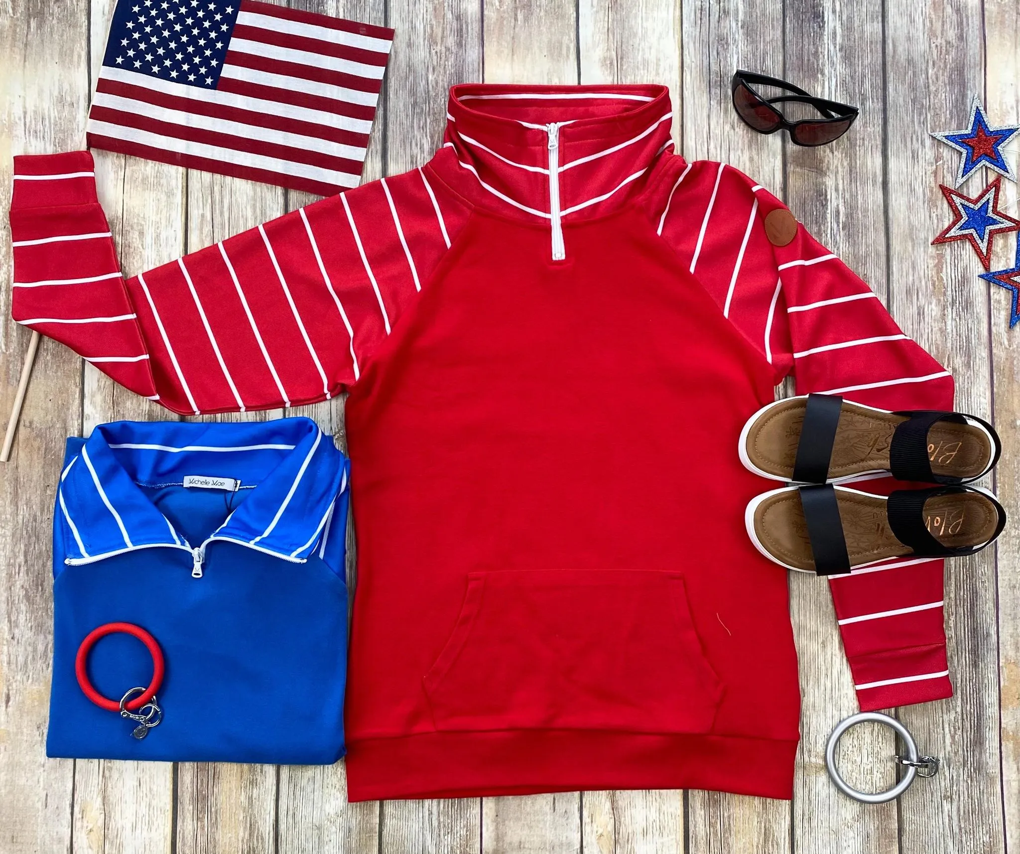 ShortZip Pullover - Red Stripe