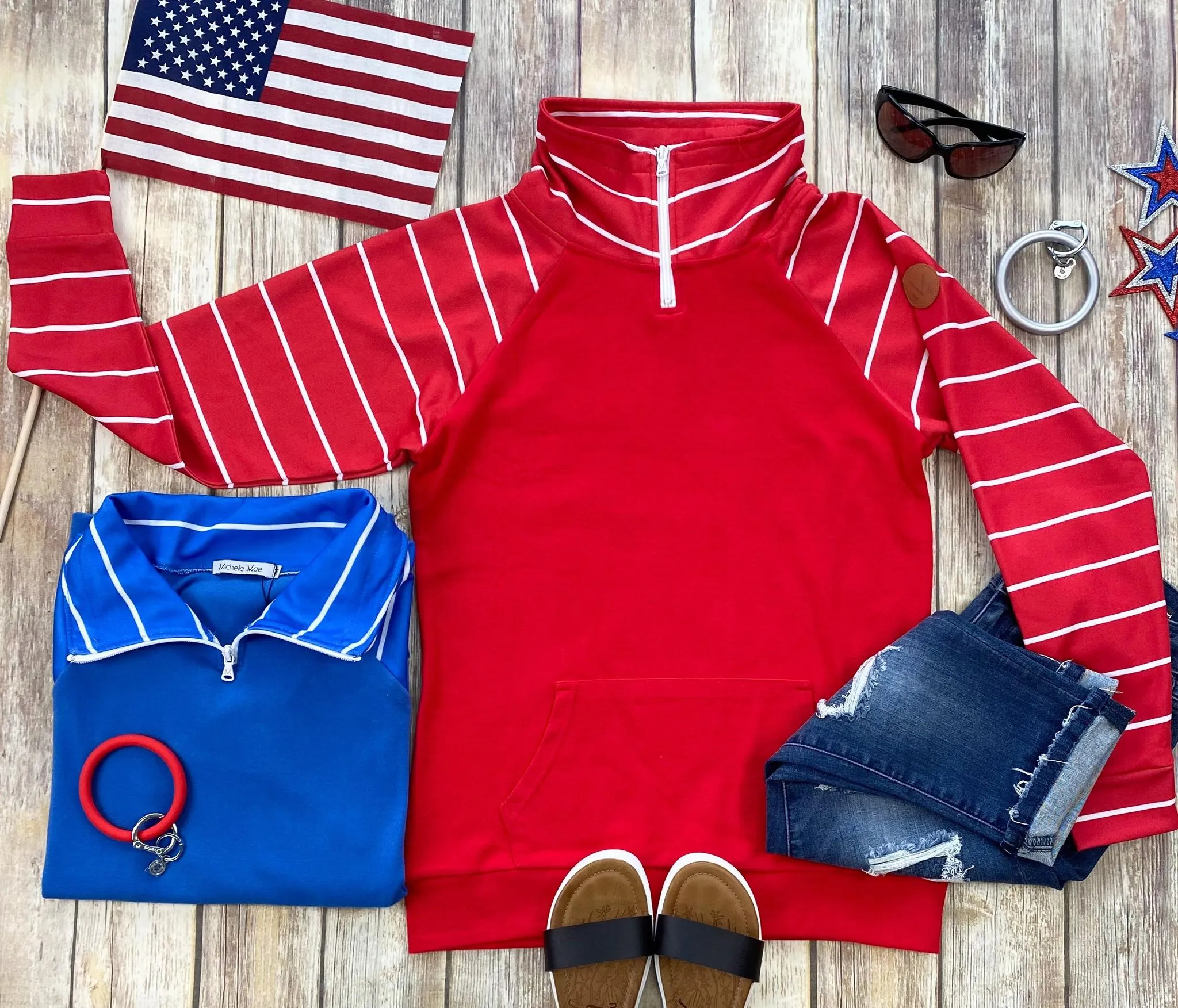 ShortZip Pullover - Red Stripe