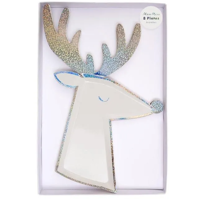 Sparkling Silver Reindeer Plates