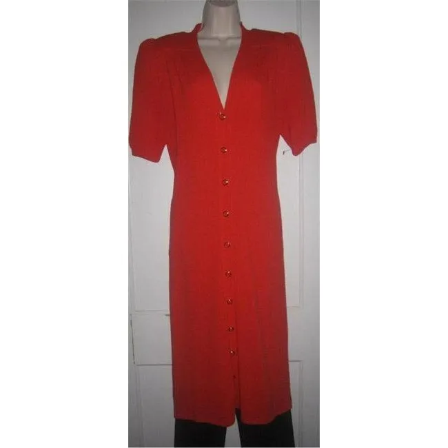 St John Orangish Red Santana Knit Button Down Vintage Long Dress