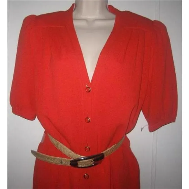 St John Orangish Red Santana Knit Button Down Vintage Long Dress