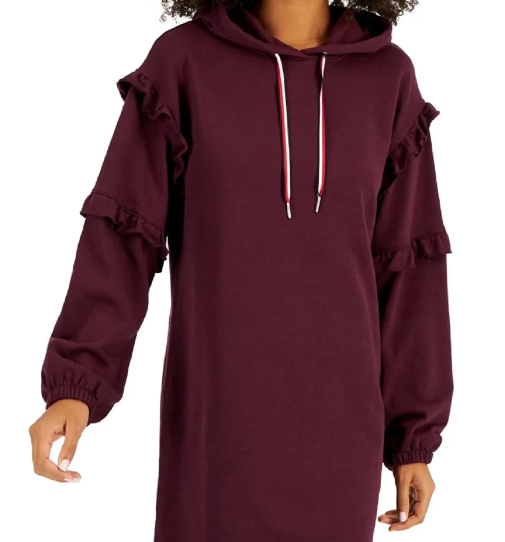 Tommy Hilfiger Women's Ruffle Sleeve Sweatshirt Dress Red Size Large