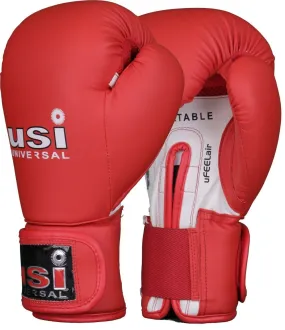 USI UNIVERSAL THE UNBEATABLE Lite Contest Pu Boxing Gloves for Men & Women with Moulded Foam Padding, Sweat Wicking Lining, Elasticated Hook & Loop Wrap Around Closure System (RED)