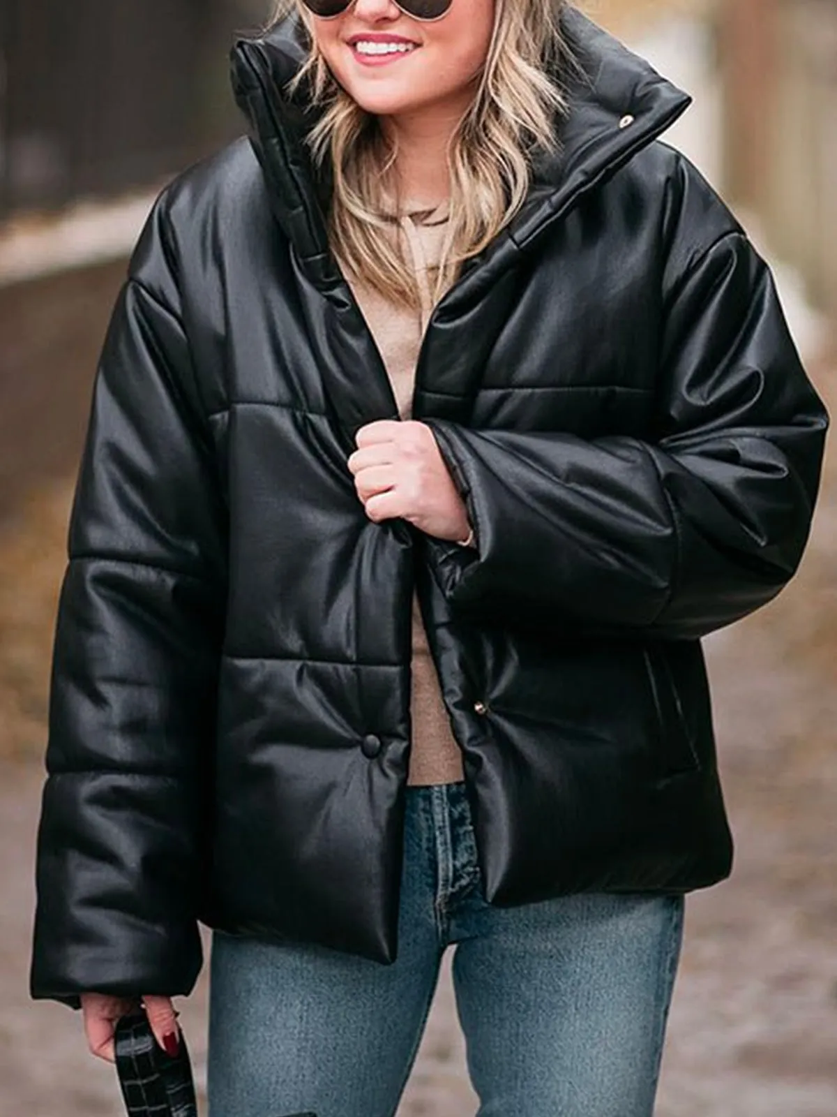 Vegan Leather Down Puffer Jacket
