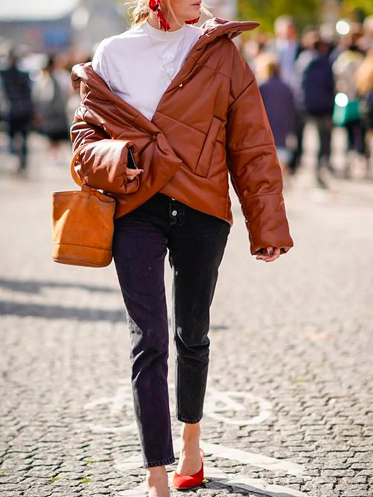 Vegan Leather Down Puffer Jacket