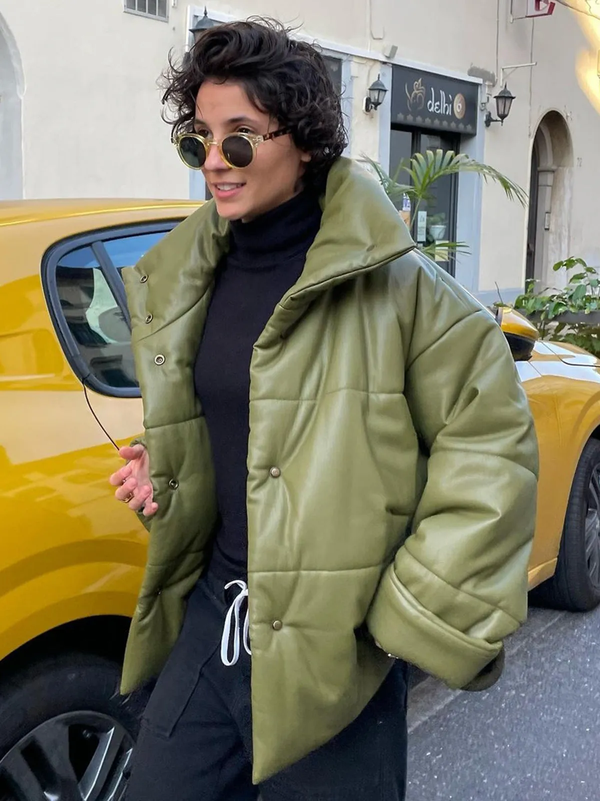 Vegan Leather Down Puffer Jacket