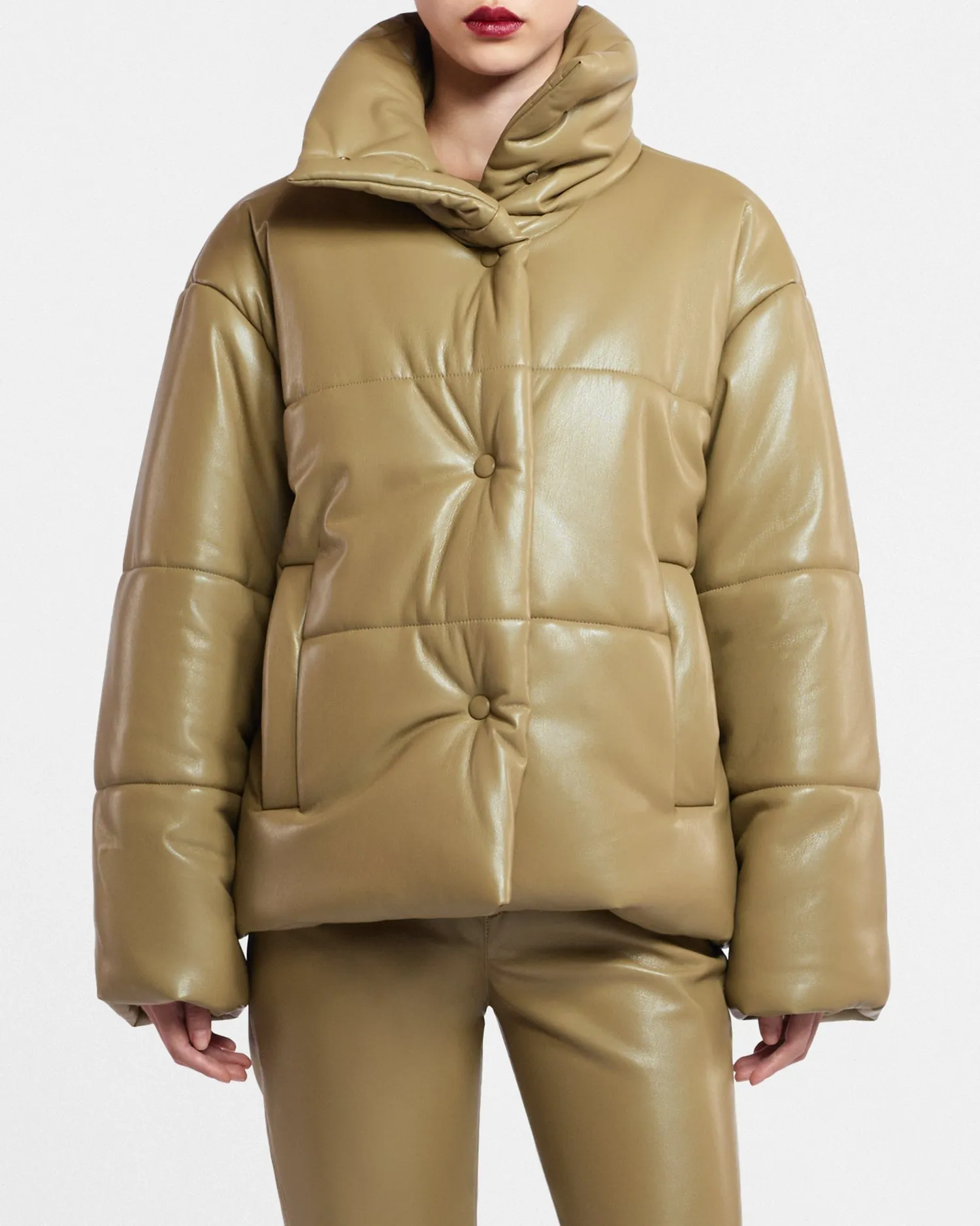 Vegan Leather Down Puffer Jacket