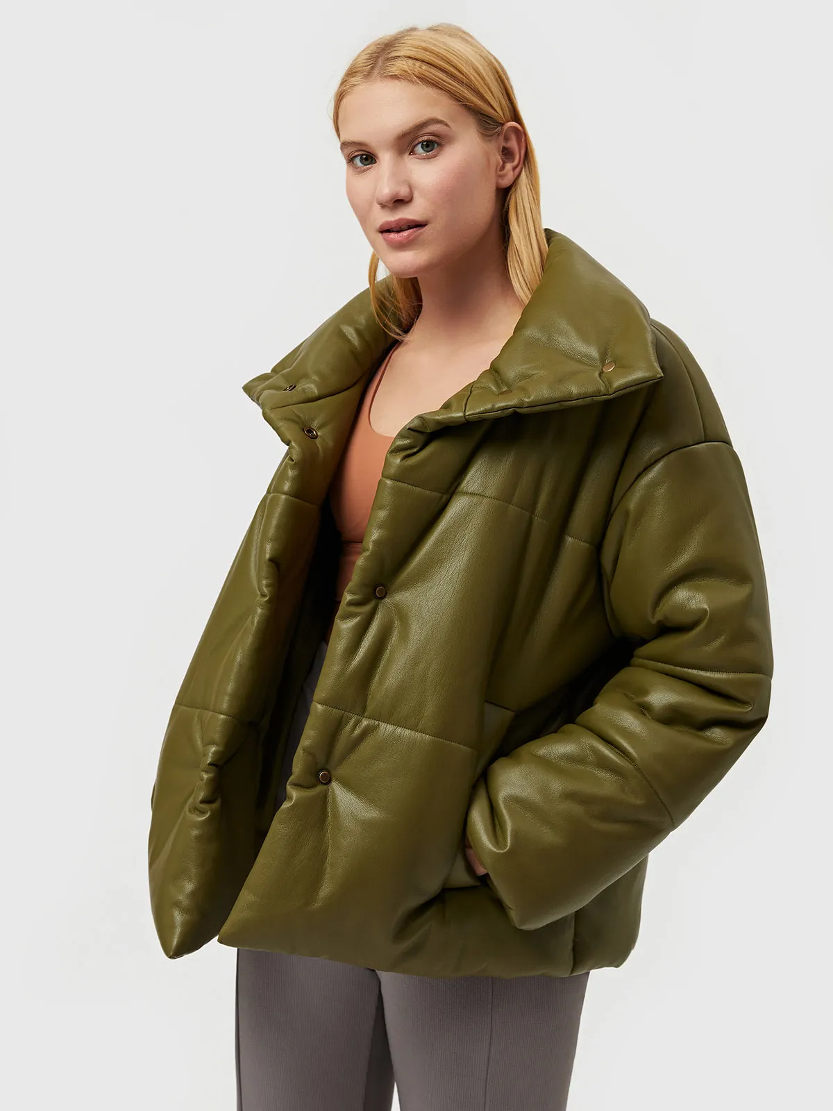 Vegan Leather Down Puffer Jacket