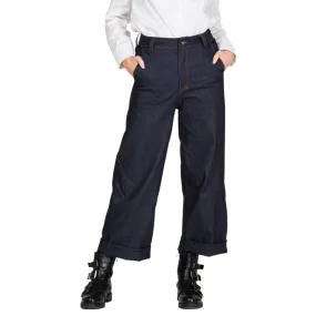 Wide Leg Cuffed Denim Trousers