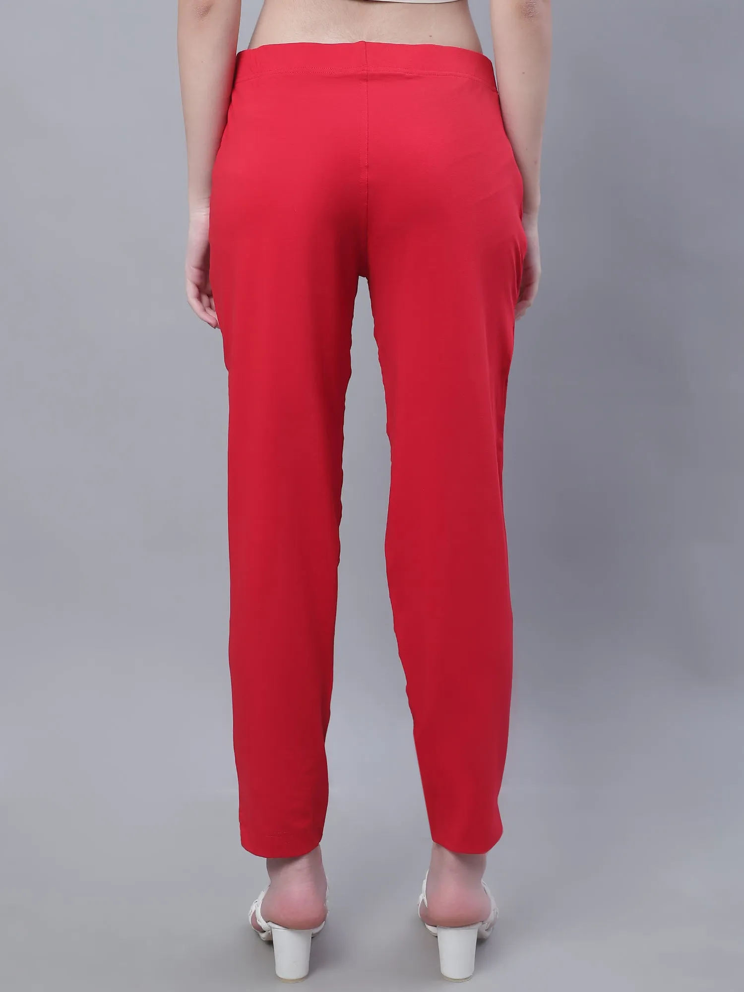 Women's Basic Regular Fit Red Flat Front Mid rise Kurti Pant