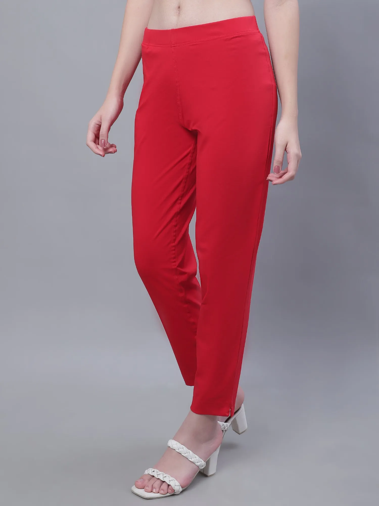 Women's Basic Regular Fit Red Flat Front Mid rise Kurti Pant