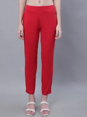 Women's Basic Regular Fit Red Flat Front Mid rise Kurti Pant