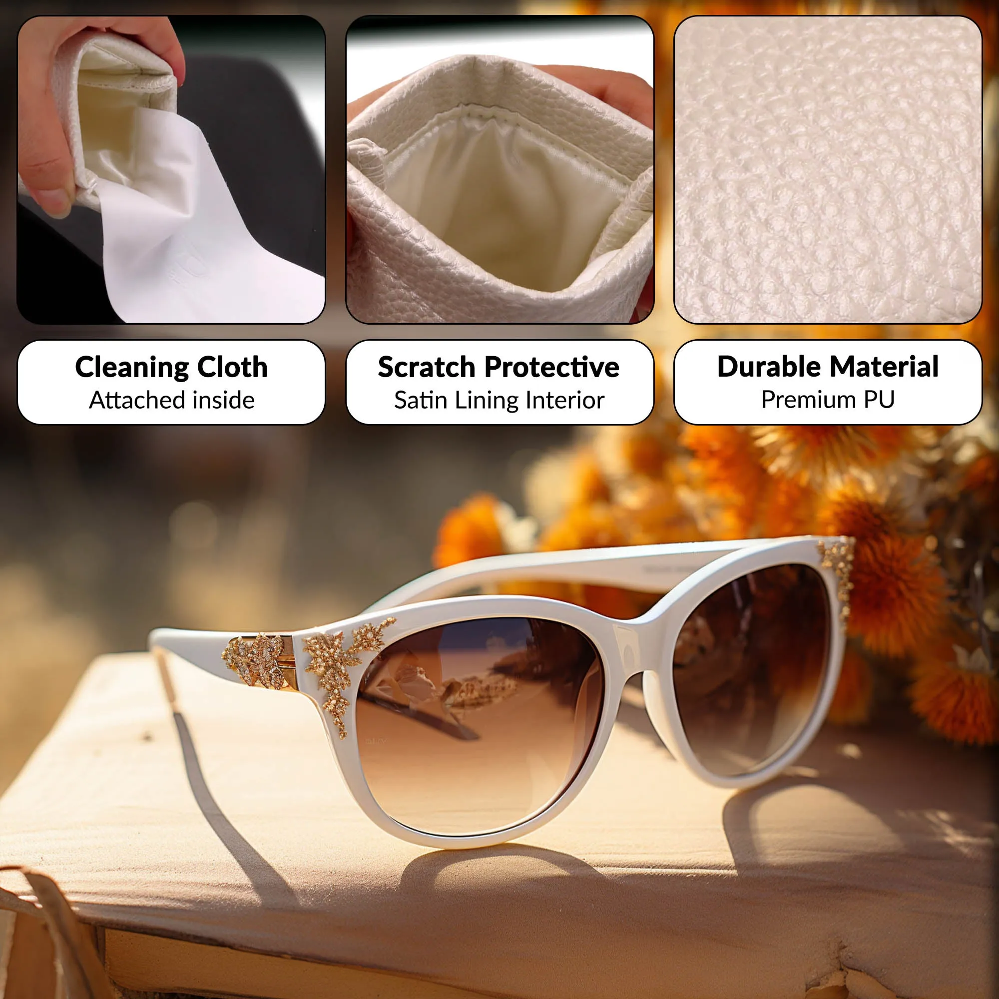 XL Soft Sunglasses Case Large Squeeze Top - Eyeglass Pouch w/Microfiber Cloth - Passport Holder - Accessory Pouch (CT8 Pearl)