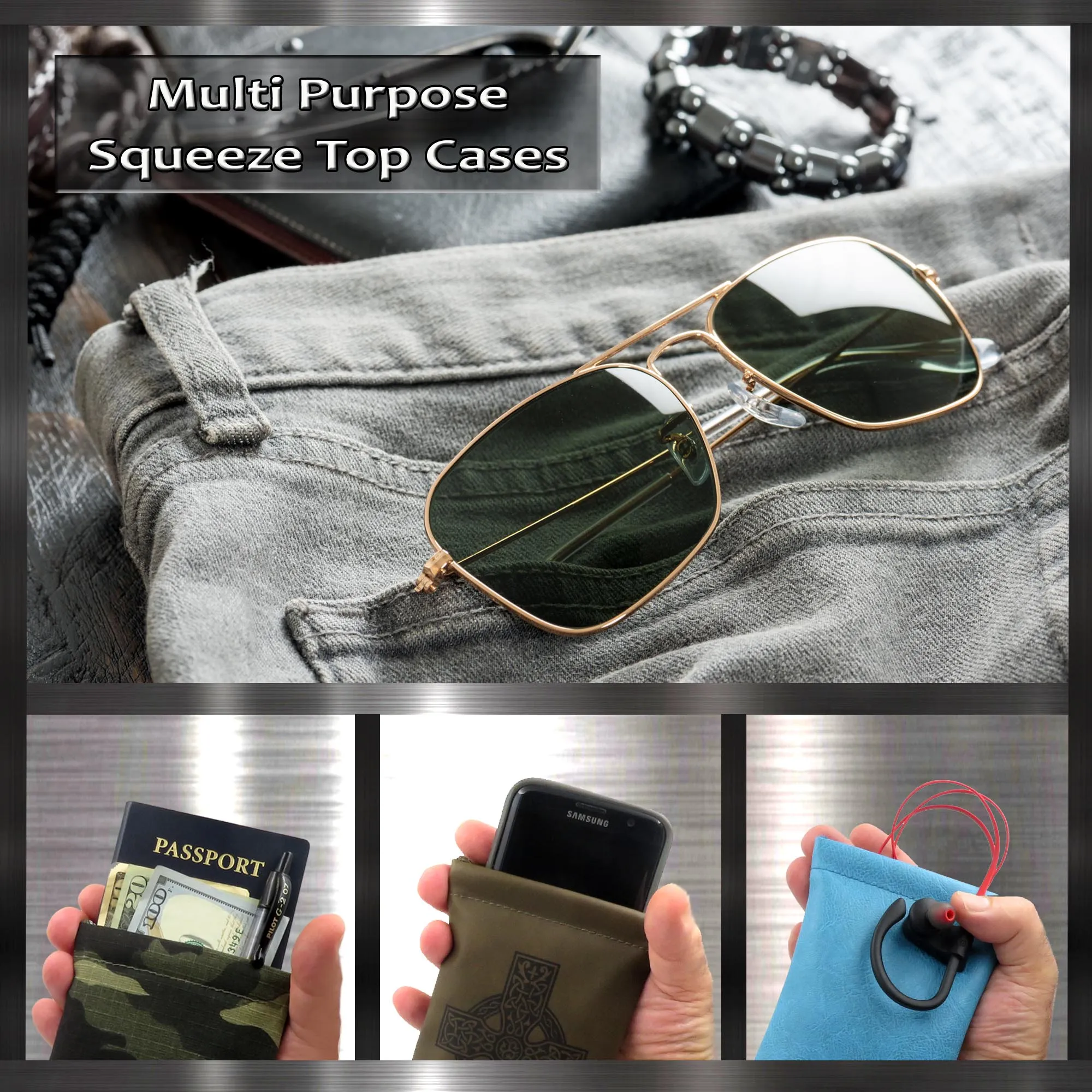 XL Soft Sunglasses Case Large Squeeze Top - Eyeglass Pouch w/Microfiber Cloth - Passport Holder - Accessory Pouch (CT8 Pearl)