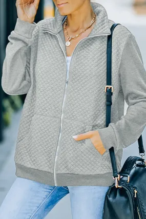Zipper Turn Down Collar Pockets Long Sleeve Winter Coat Women